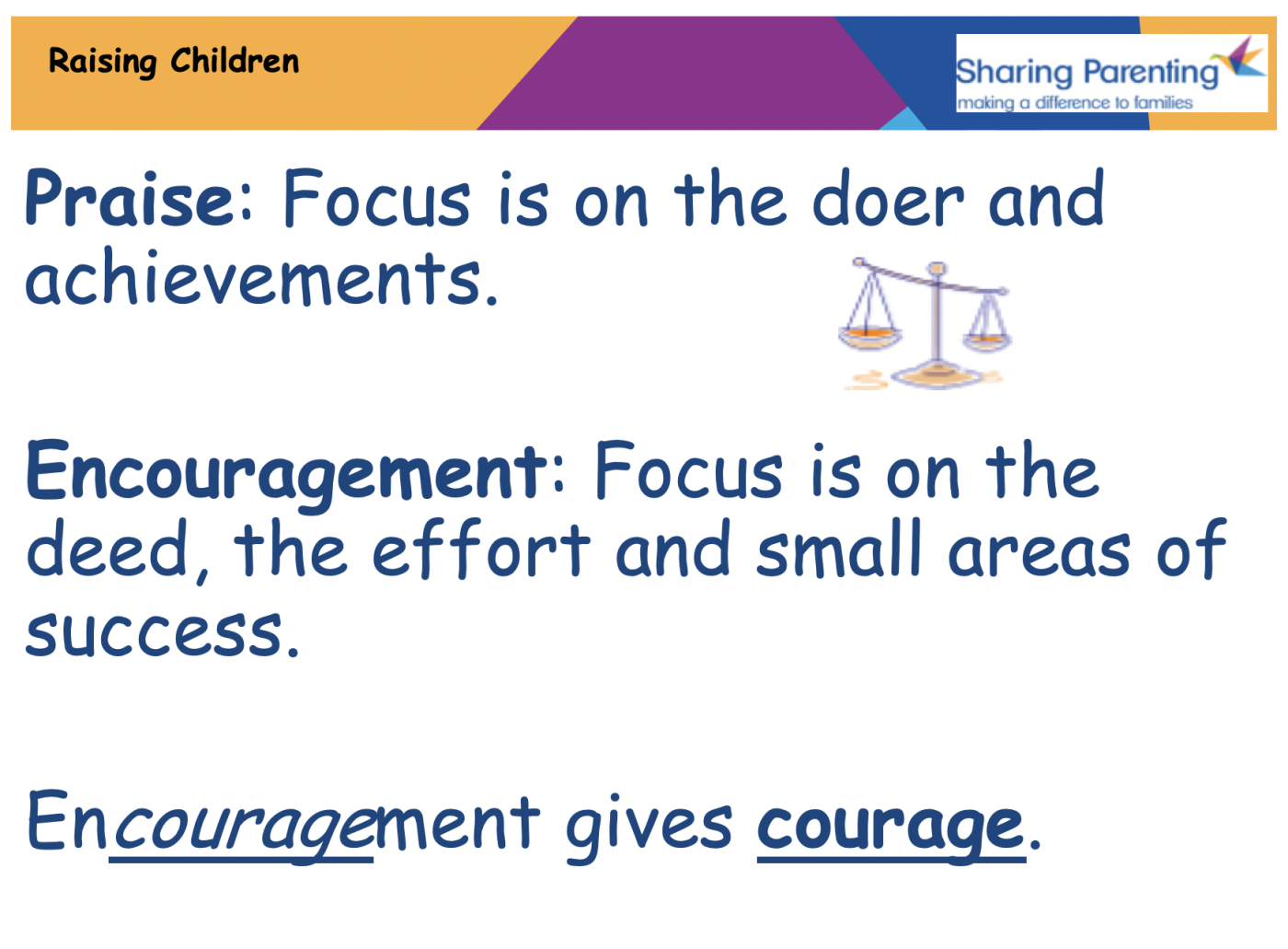 30. What is the difference between praise and encouragement? Sharing