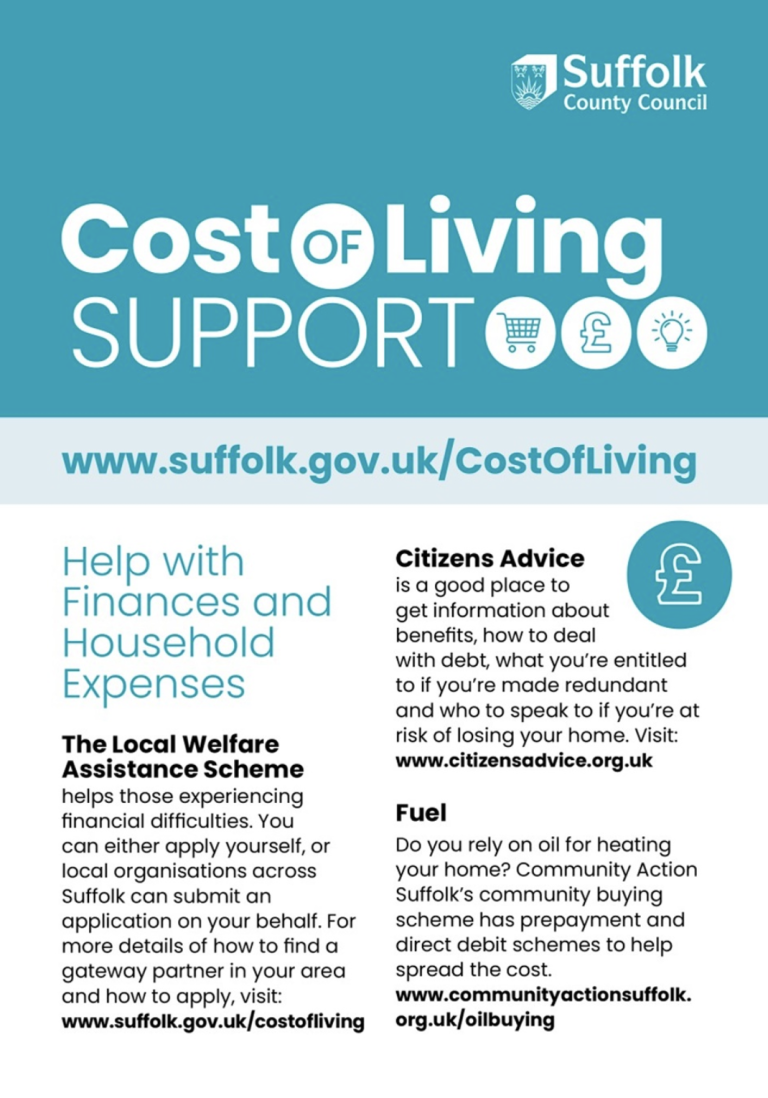 Suffolk County Council Cost of living support leaflet page 1