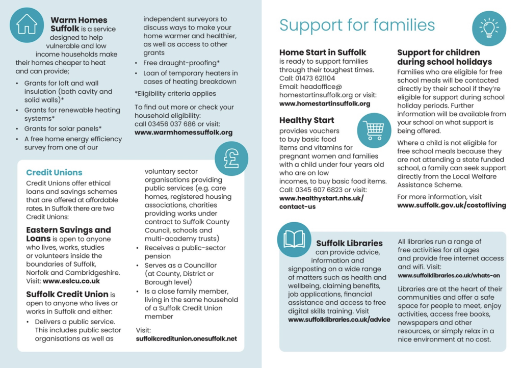 Suffolk County Council Cost of living support leaflet pages 2-3
