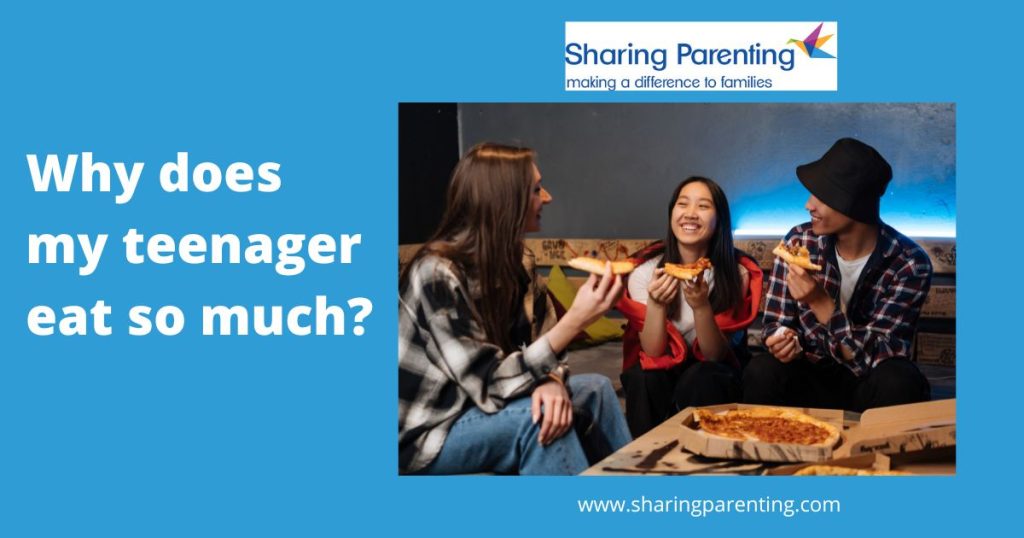 Blue poster - teenagers eating pizza 