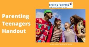 Orange poster with teenagers and teenage parenting handout written on 