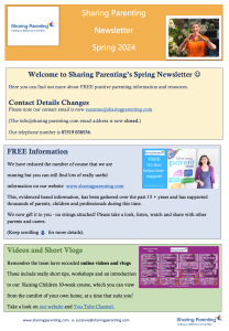 Orange, green, blue, pink coloured newsletter with images and writing 